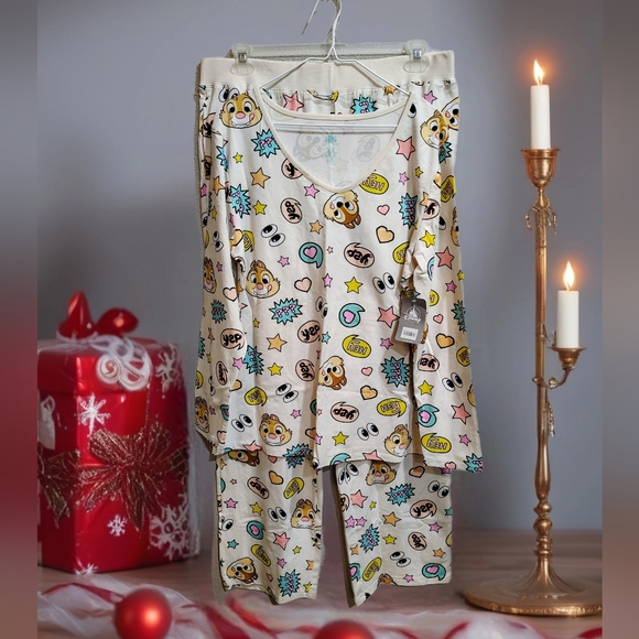 Disney Other - Disney Cream and Multicolor Ladies Pajama Set,  Chip And Dale Pajama Set